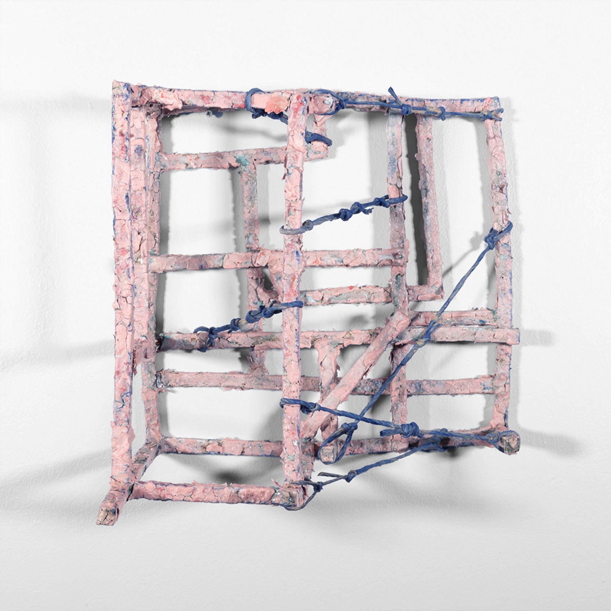 Inner Supports — a pink grid structure with peeling porcelain skin, held at the joints by knotted paper cords