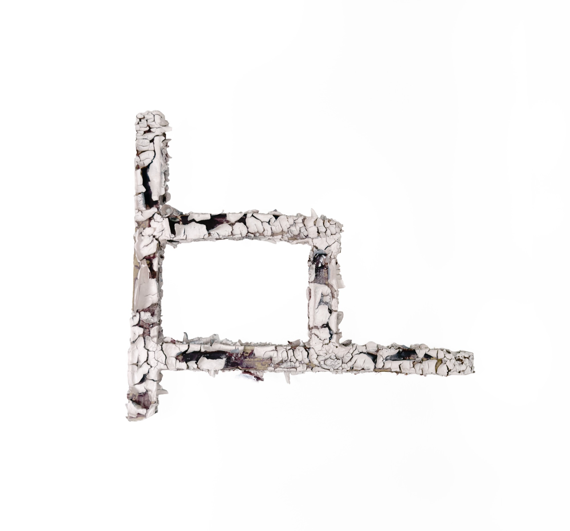 Tinkling in the Moment of Silence I — a small open ceramic frame, white crust over dark